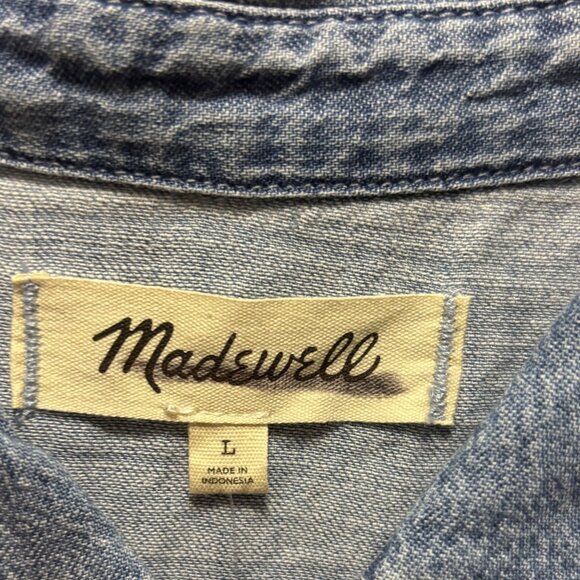 Madewell Womens Denim Side Tie Botton Up Shirt in Aurea Wash Size L - Picture 8 of 9